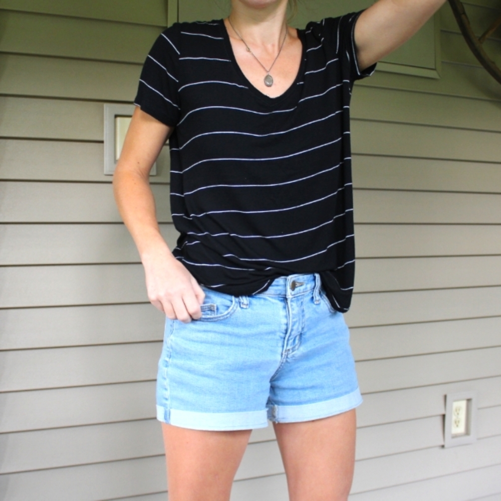 Casual Striped V-Neck Tee
